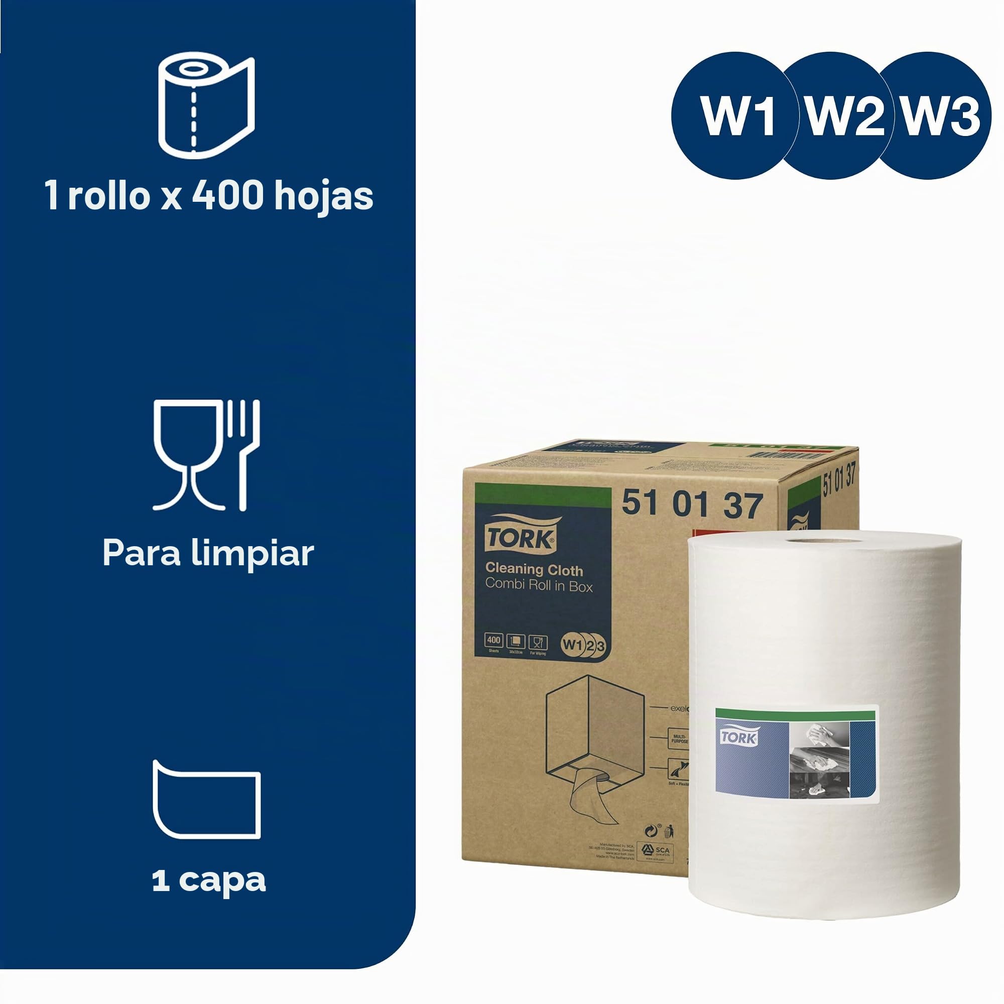 Tork 510137 Paño de limpieza Premium | blanco, 6 rollos x 165m, Premium, multiuso, compatible con el sistema de alimentación central grande M2