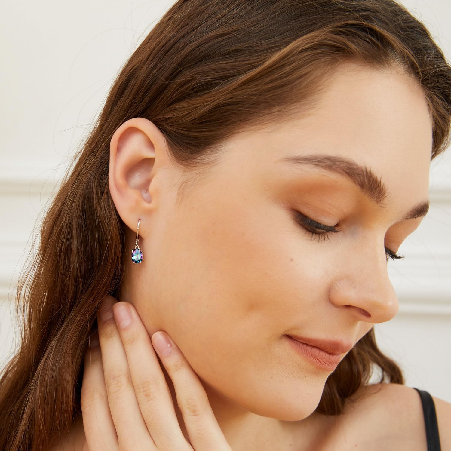 Leverback Dangle Earrings for Women,Created Opal/Amethyst/Topaz Gemstone Drop Earings Hypoallergenic Gifts - Image 3