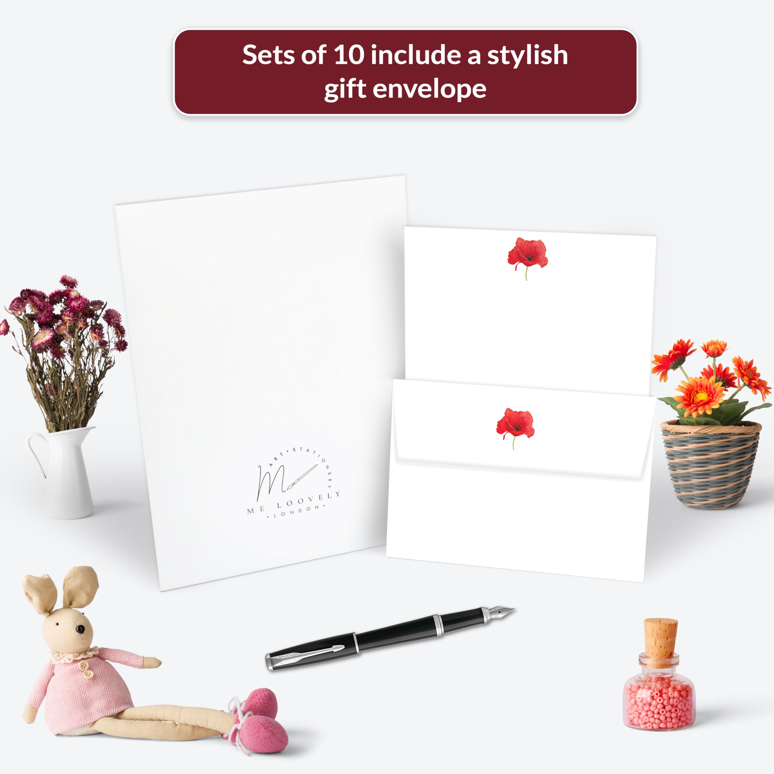 Red Poppy Me Loovely Letter Writing Paper and Envelopes Set Red A5 Size Papers Stationery Supplies, 10 - With Gift Envelope - Image 4