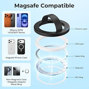 Magnetic Silicone Ring Grip Phone Holder for MagSafe, 360 Rotating Finger Loop, Strong Magnetic Phone Grip, Soft & Lightweight, Compatible with iPhone 17/16/15/14/13/12 Series, Light Pink