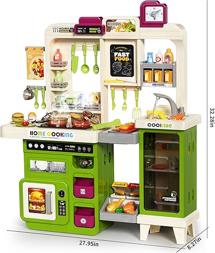 Miniatura 5 de Juego de cocina para niños, cocina de juego con estufa eléctrica, parrilla, fregadero, comida de juguete, accesorios de cocina, juego interactivo