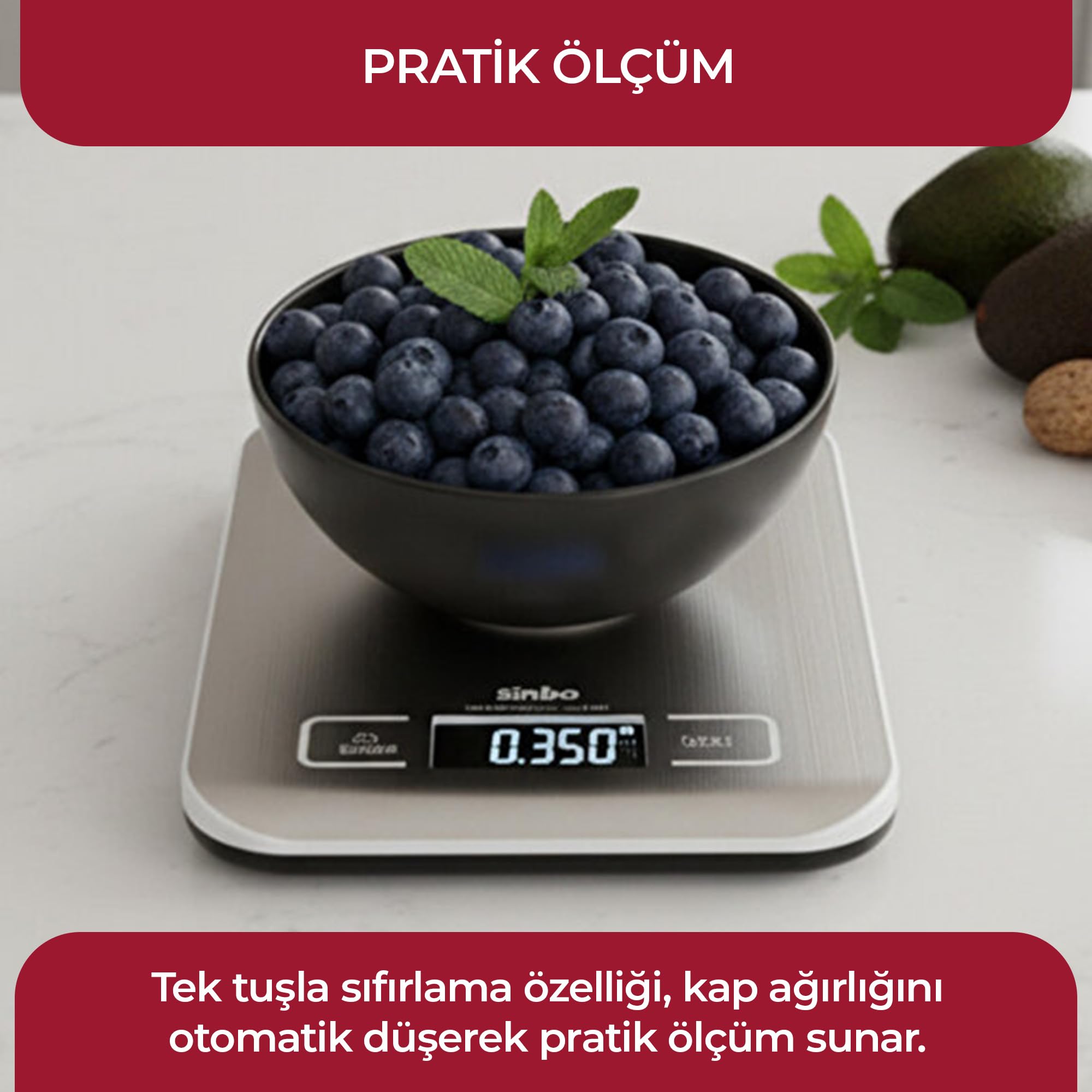 Sinbo SKS-4527 Inox Metal Dijital Hassas Mutfak Tartısı – 5 kg Kapasiteli, 1 g Hassasiyetli, Pil Dahil Profesyonel Tartı