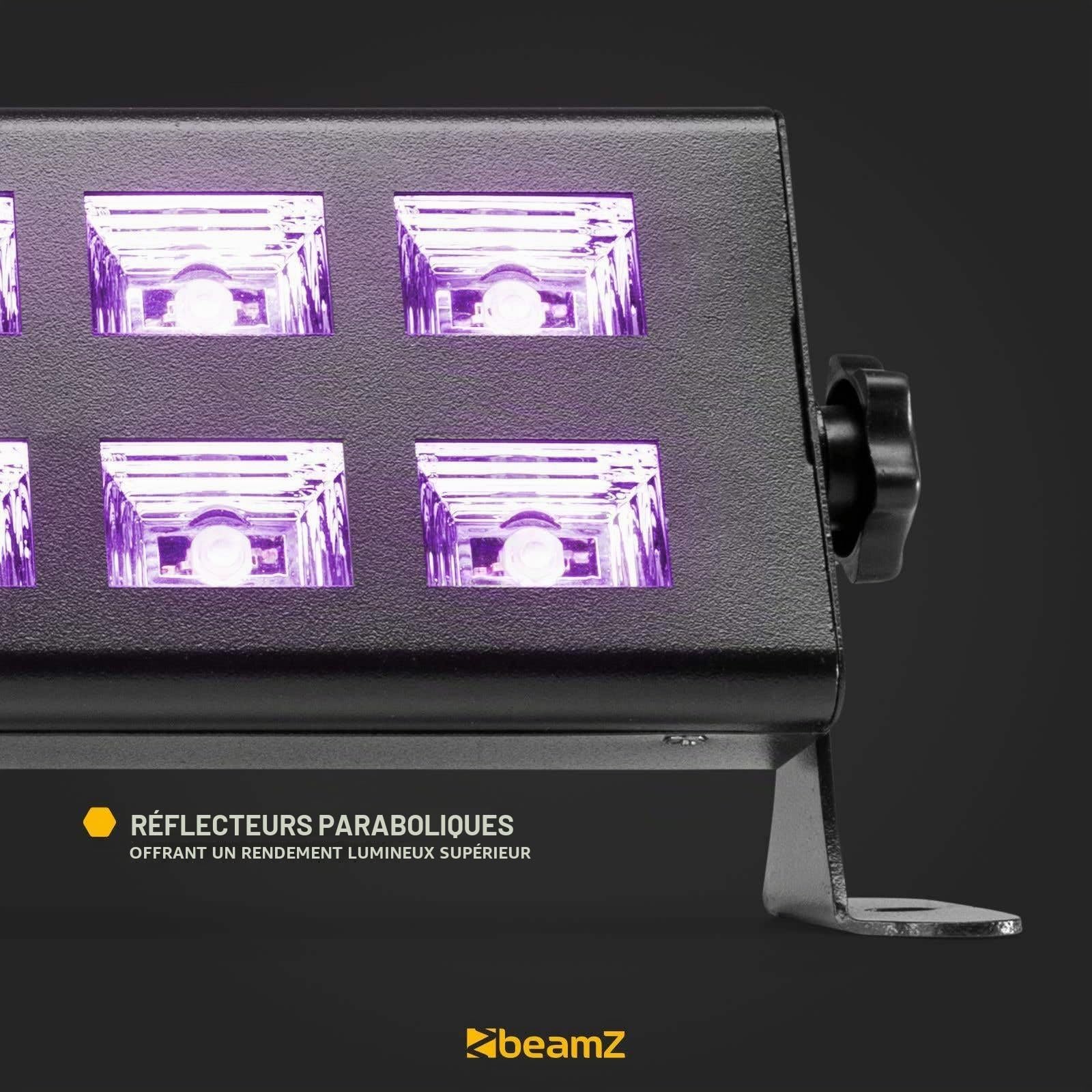 BeamZ BUV 293 Barre LED UV - 2x 9 LED UV, Puissance 3 Watts chacune, Faible Consommation, Bouton ON/OFF, Très Légère, Facile à Transporter, Idéale pour les Soirées à Thème et les DJs