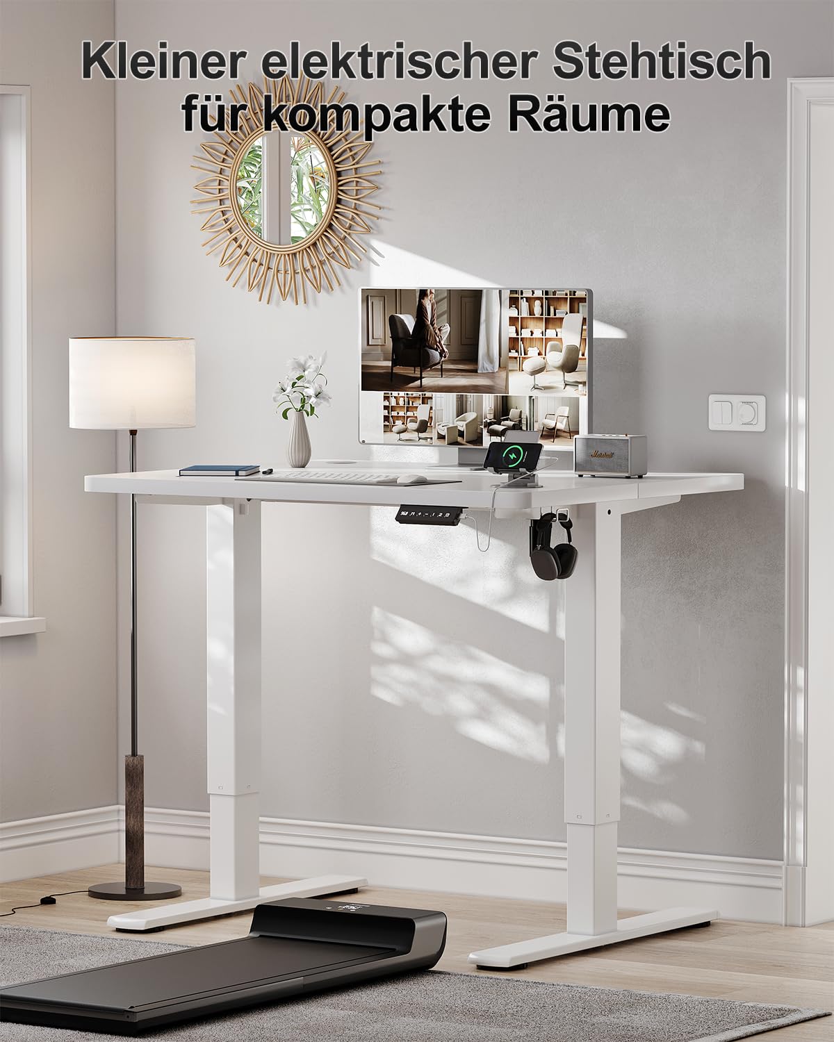 Airfish Höhenverstellbarer Schreibtisch 80x60cm, Kinder Schreibtisch Höhenverstellbar Elektrischer mit Memory-Funktion, Bürotisch Höhenverstellbar für Home Office Steh-Sitz Tisch Standing Desk Weiß