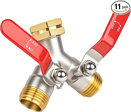 Hose Splitter 2 Way, High Flow Garden Hose Splitter, 3/4” Ght Inlet Brass Heavy Duty Hose Converter, Full Flow water 2 Way Faucet hose splitter, Long Handle Hose Valve Large Outlet.