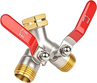Hose Splitter 2 Way, High Flow Garden Hose Splitter, 3/4” Ght Inlet Brass Heavy Duty Hose Converter, Full Flow water 2 Way Faucet hose splitter, Long Handle Hose Valve Large Outlet.
