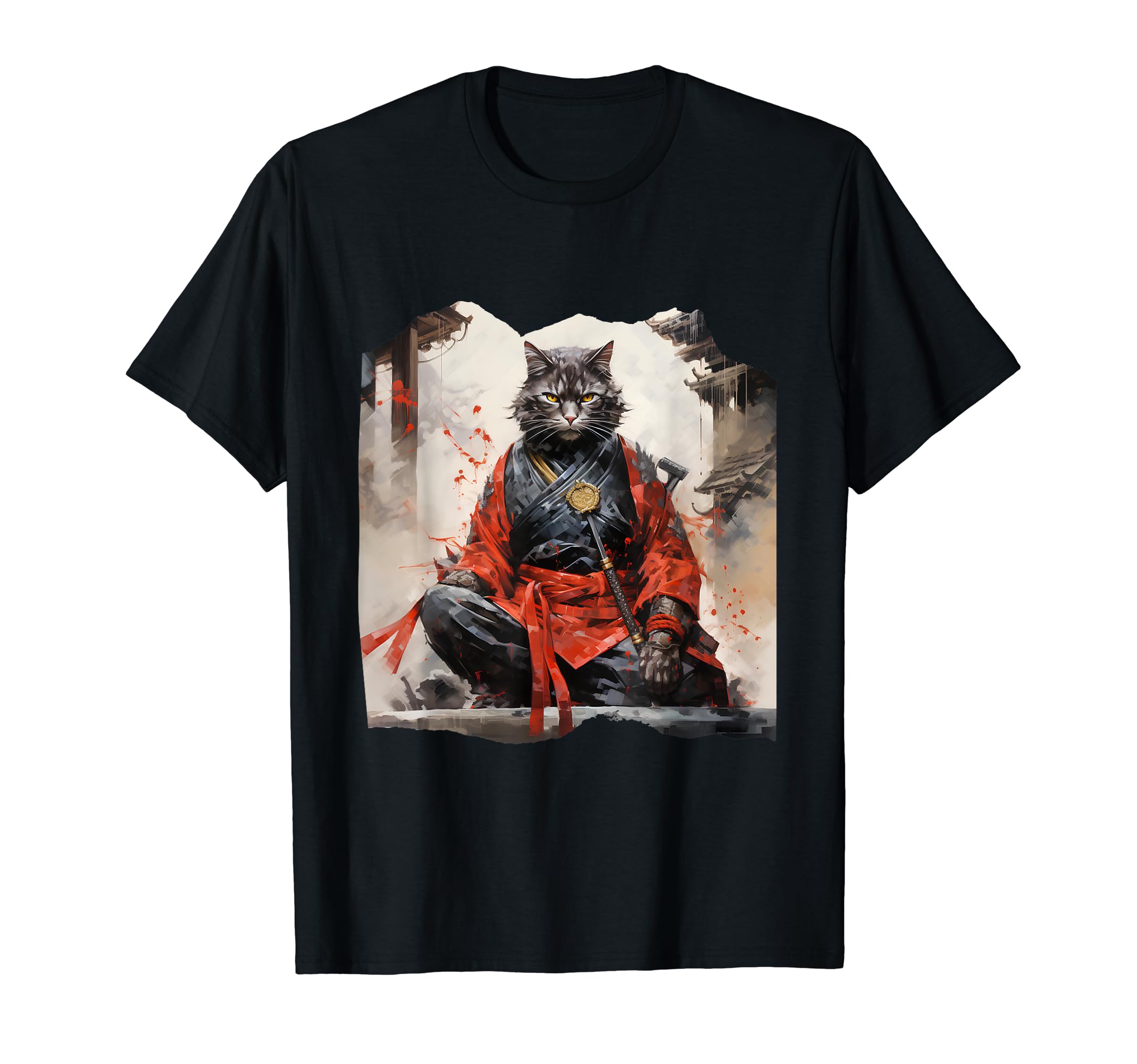 STRJapanese Samurai Cat T-Shirt