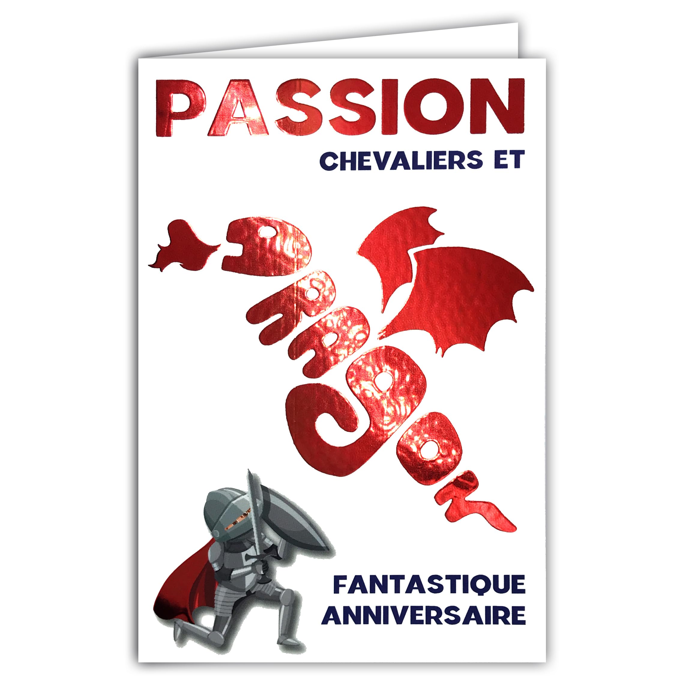 69-9004 Birthday Card + Envelope 12 x 17.5 cm Red Dragon Word Shiny Silhouette Fantasy Creature Knight Rider for Boys and Children – Creation Print Made in France