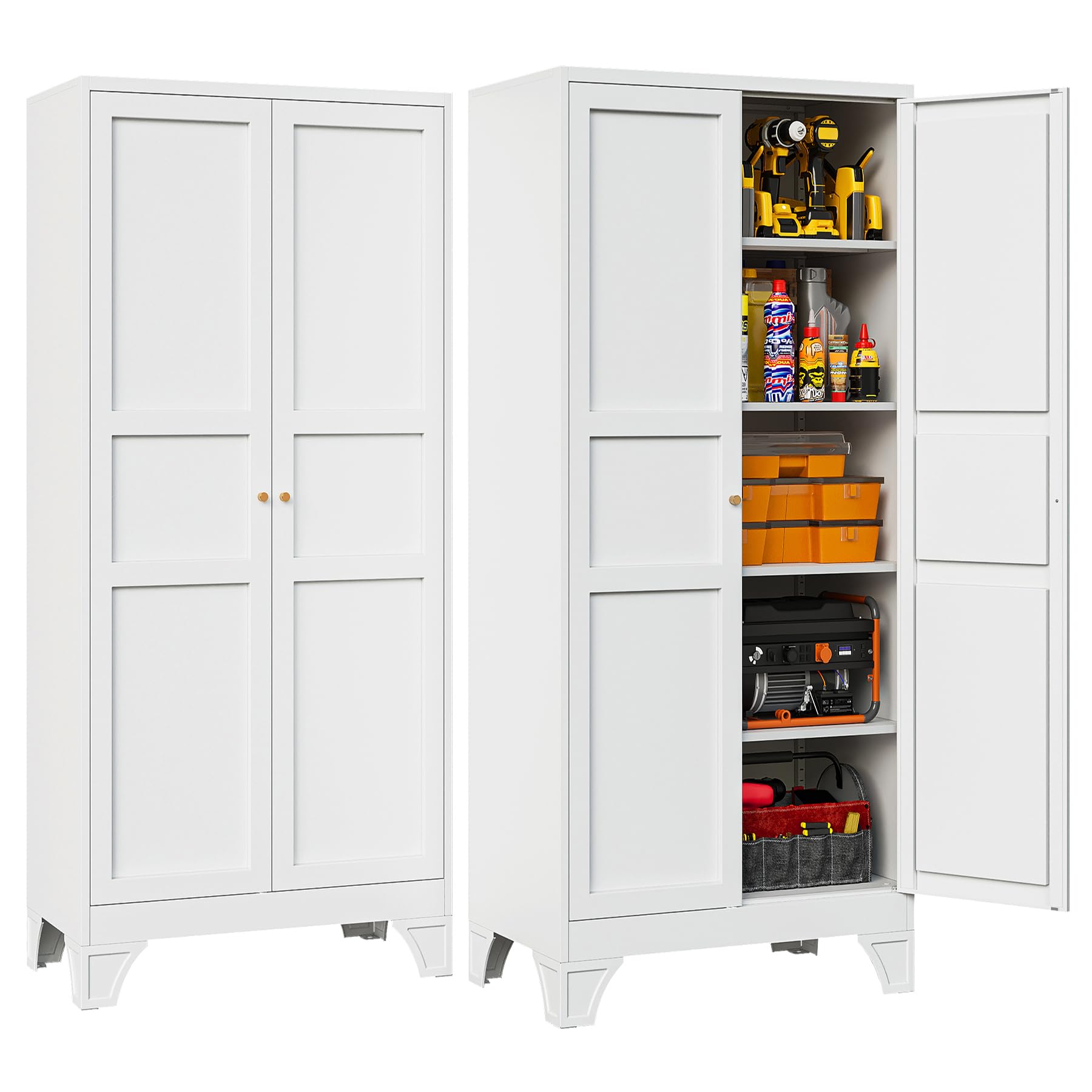 Letaya Metal Garage Storage Cabinets,76"Tall Large Tool Steel Lockers,White