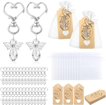 GWHOLE 30 Set Angel Keychains Favors with Thank You Tags Organza Bags