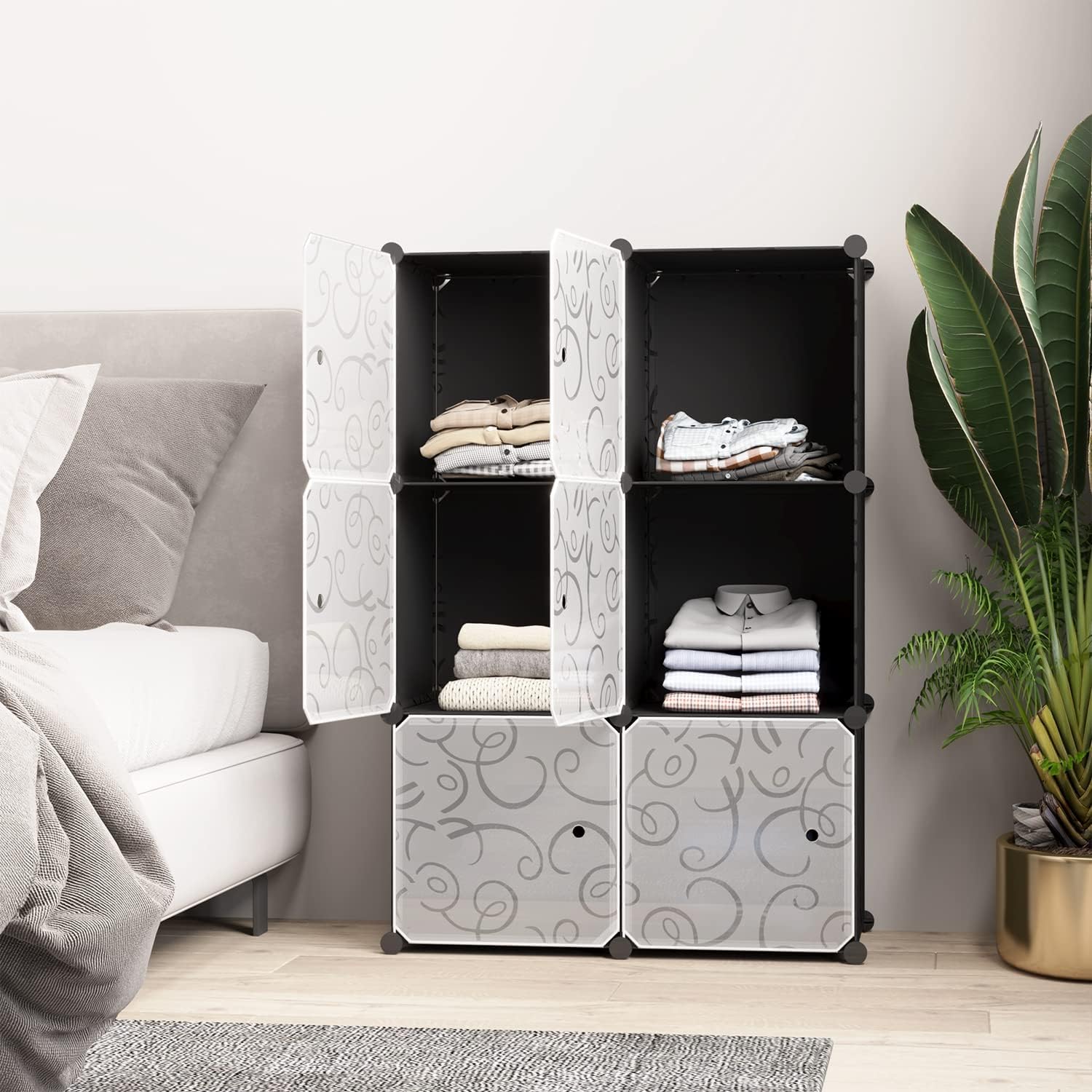 BASTUO Cube Storage Organizer, 6-Cube Closet Shelves Modular Storage Cabinet Units, DIY Plastic Storage Cube Organizerv Bookcase Shelves Organizer with Doors for Livingroom, Bedroom and Office