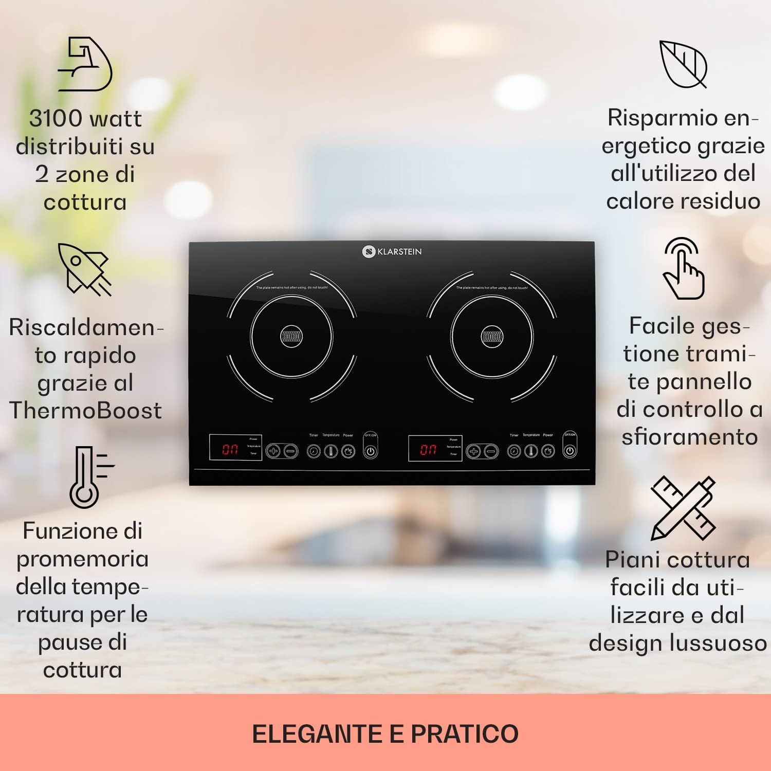 Klarstein VariCook XL - Fornello ad Induzione, Piano Cottura a 2 Piaste, Temperatura da 60 a 240°C, 3100W, Per Pentole con Diametro tra 12 e 26 cm, 10 Livelli di Potenza, Colore Nero Klarstein VariCook XL - Fornello ad Induzione, Piano Cottura a 2 Piaste, Temperatura da 60 a 240°C, 3100W, Per Pentole con Diametro tra 12 e 26 cm, 10 Livelli di Potenza, Colore Nero