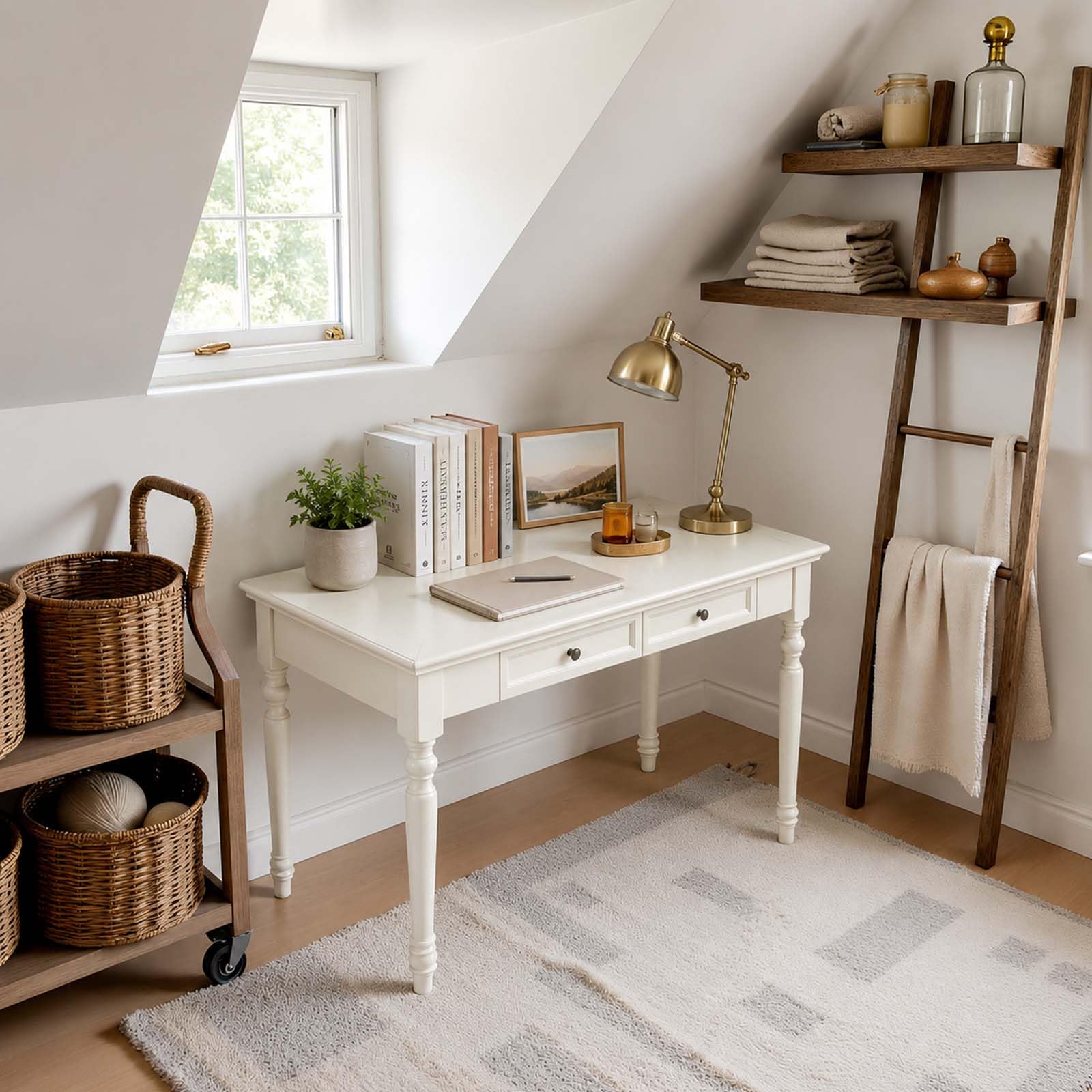 Escritorios de Madera Maciza Blanca con cajones, 120cm