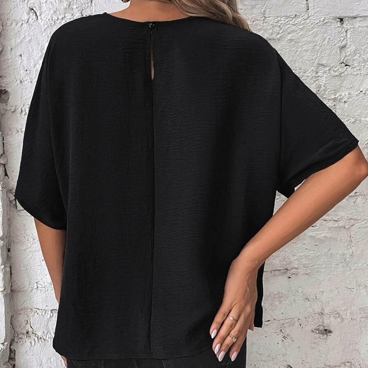 Womens Elegant Tie Side Tops Short Sleeve Batwing Blouses Casual Loose Fit Tunics Dressy Office Summer Shirts - Image 6