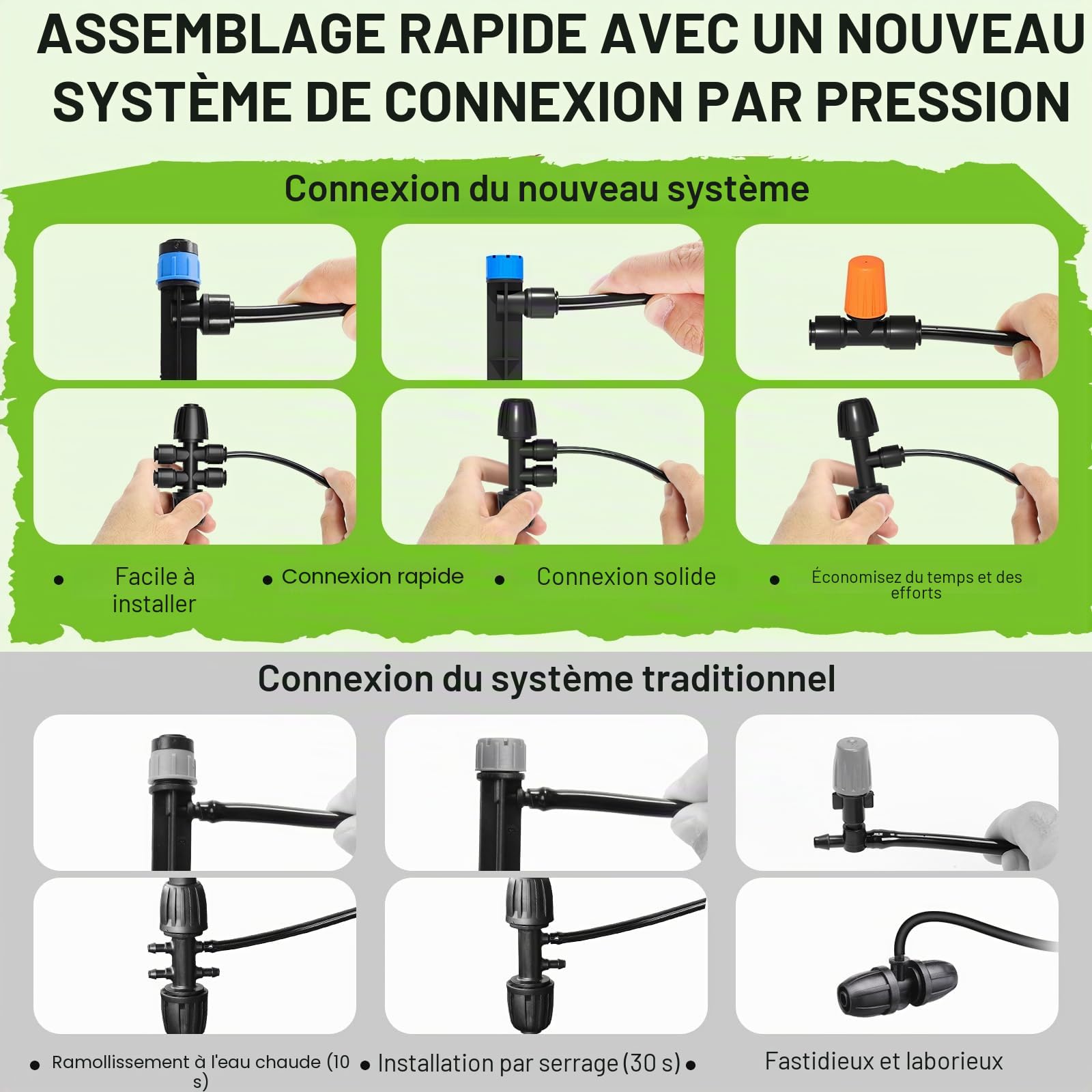 MIXC Kit d'irrigation goutte à goutte pour serre de 68m Système d'arrosage automatique pour plantes de patio avec tuyau de distribution de 6,35mm et 12,7cm Buse réglable Émetteurs cannelés