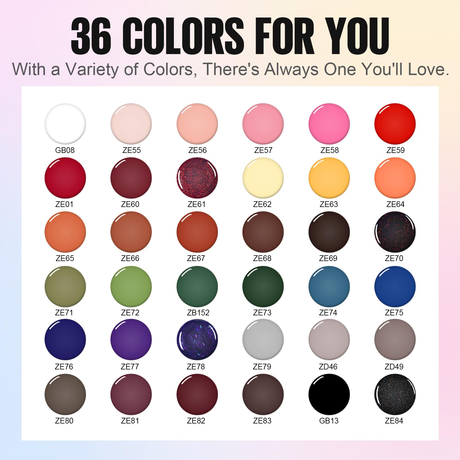 TOMICCA 40PCS UV Nagellack Set, 36 Farben Rot Braun Schwarz Blau Herbst & Winter Farben Gel Nagellack & 4PCS Base Top Coat Set mit Blooming Gel & Rund Nagel Display, für Nagelstudio & DIY Home