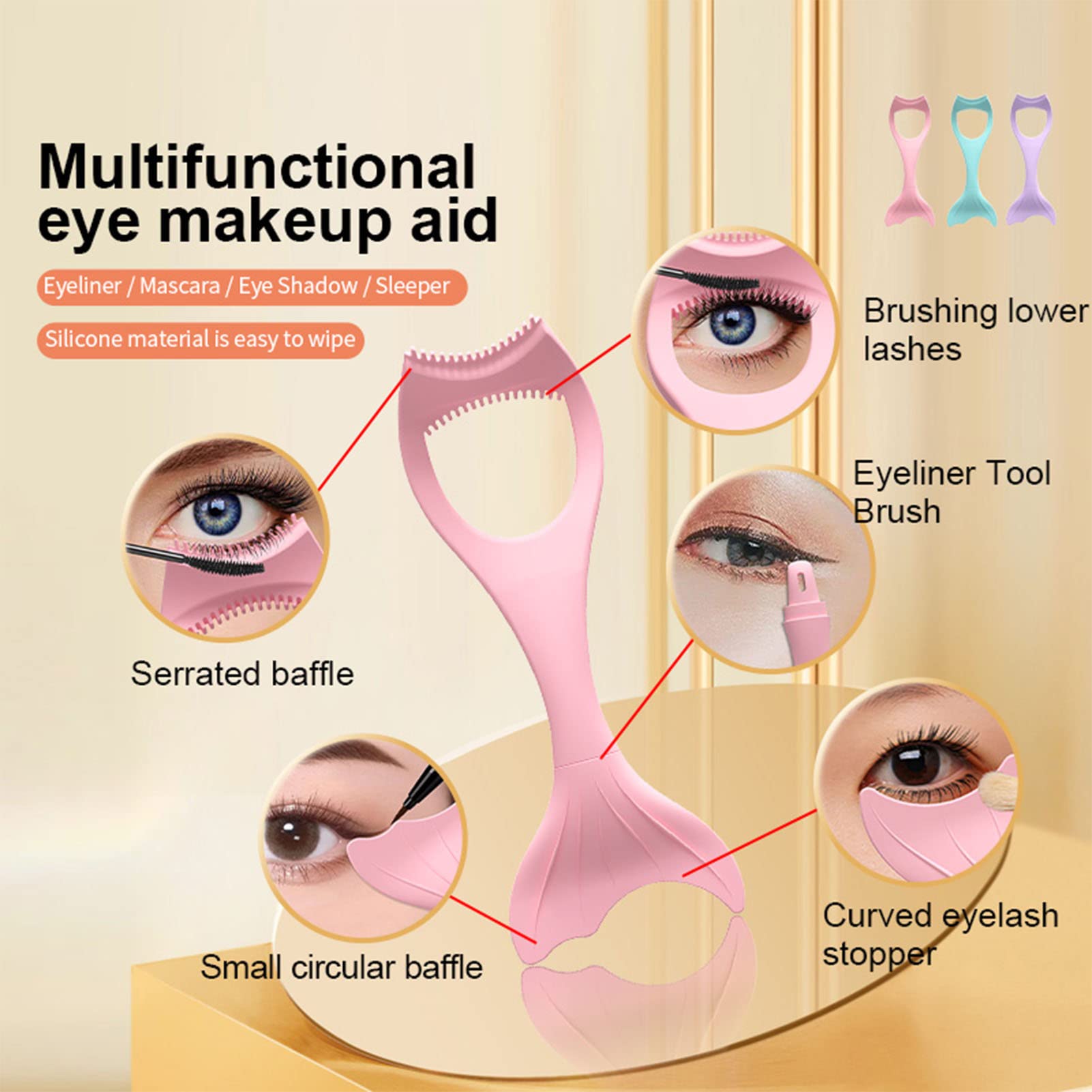 Generic Generic Plantilla de Delineador de Ojos con Alas de Silicona Multifuncional, Reutilizable, Suave, Práctica para Todo Tipo de Cara, Portátil para Viajar o Salir (GREEN) (PINK)
