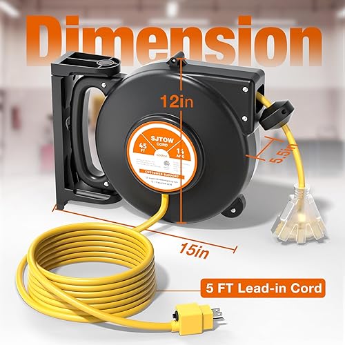 Miniatura 7 de addlon Carrete de cable de extensión retráctil de 45 pies con soporte giratorio desmontable de 180, cable de alimentación resistente de triple grifo