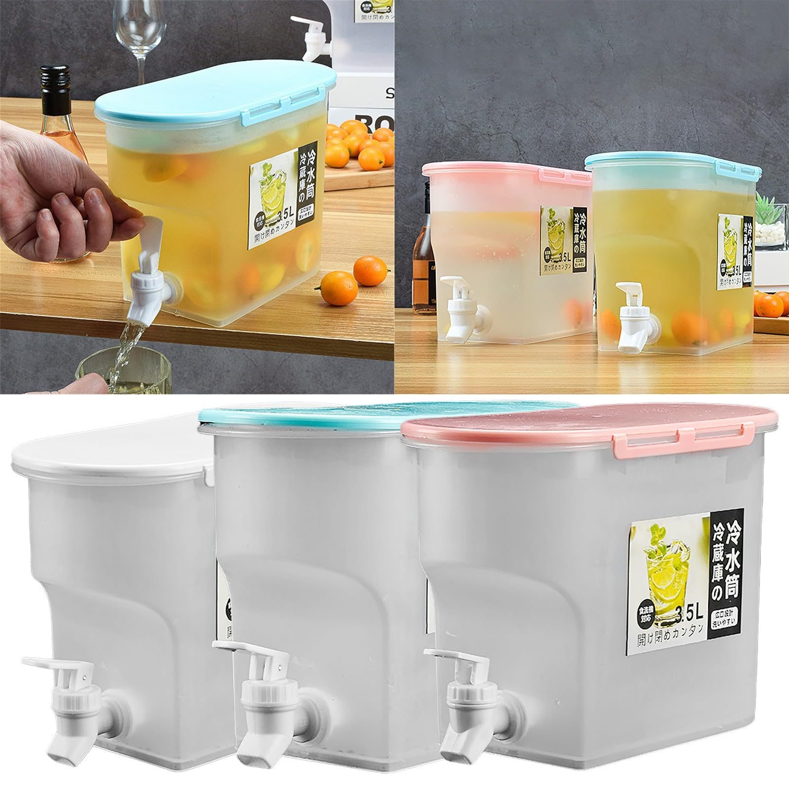2024 New 3.5L Beverage Water Dispenser with Faucet High Temperature Resistance Iced Tea Beverage Bucket Cold Drink Juice Dispenser Jug for Party Restaurant Kitchen Pantry Storage Laundry Sales (1PC)