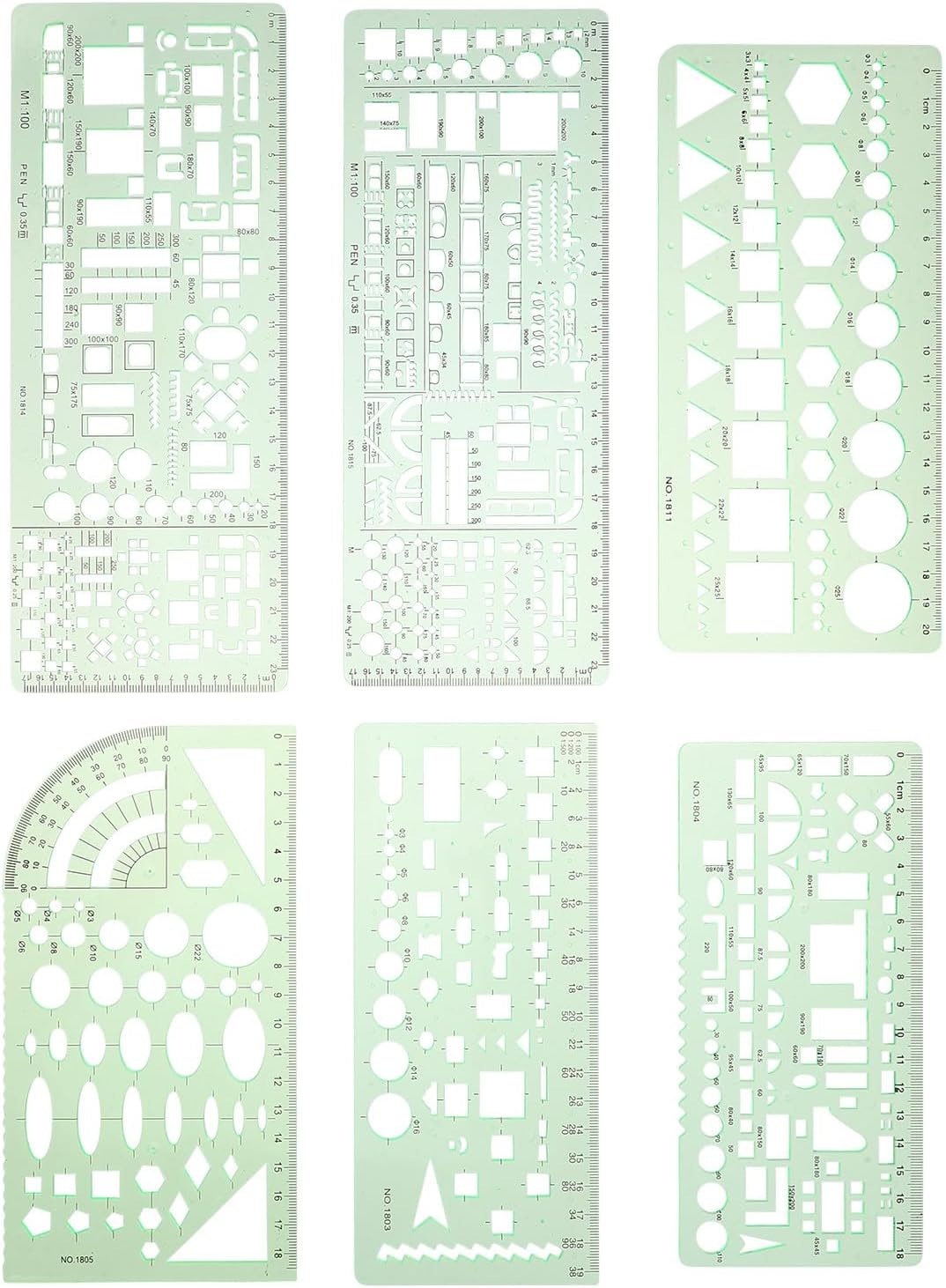 Geometric Stencil Drafting Tool Set with 6 Templates, Plastic