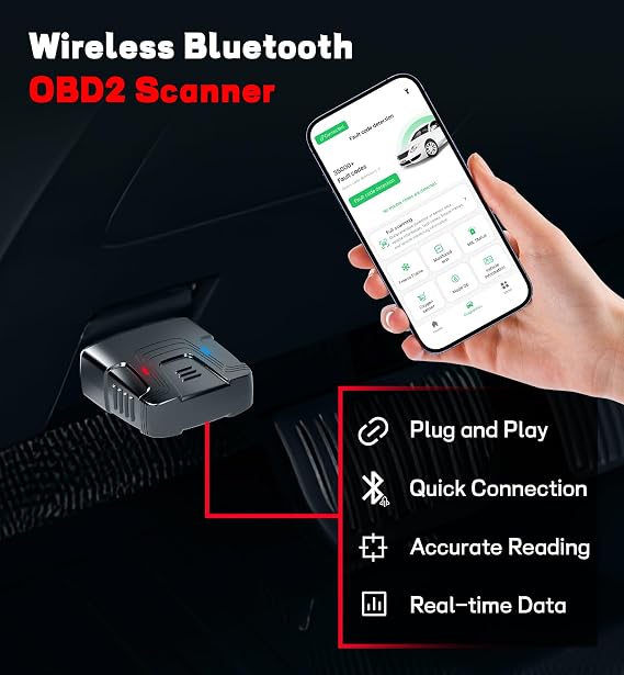 QYQBOON Bluetooth OBD2 Scanner for Cars - Wireless OBD2 Scan Tools & Code Reader for iPhone/Android Wireless Auto Diagnostic Tool to Read and Clear Error Codes Live Data Reset Exclusive APP
