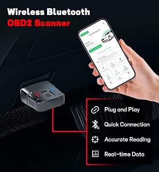 QYQBOON Bluetooth OBD2 Scanner for Cars - Wireless OBD2 Scan Tools & Code Reader for iPhone/Android Wireless Auto Diagnostic Tool to Read and Clear Error Codes Live Data Reset Exclusive APP