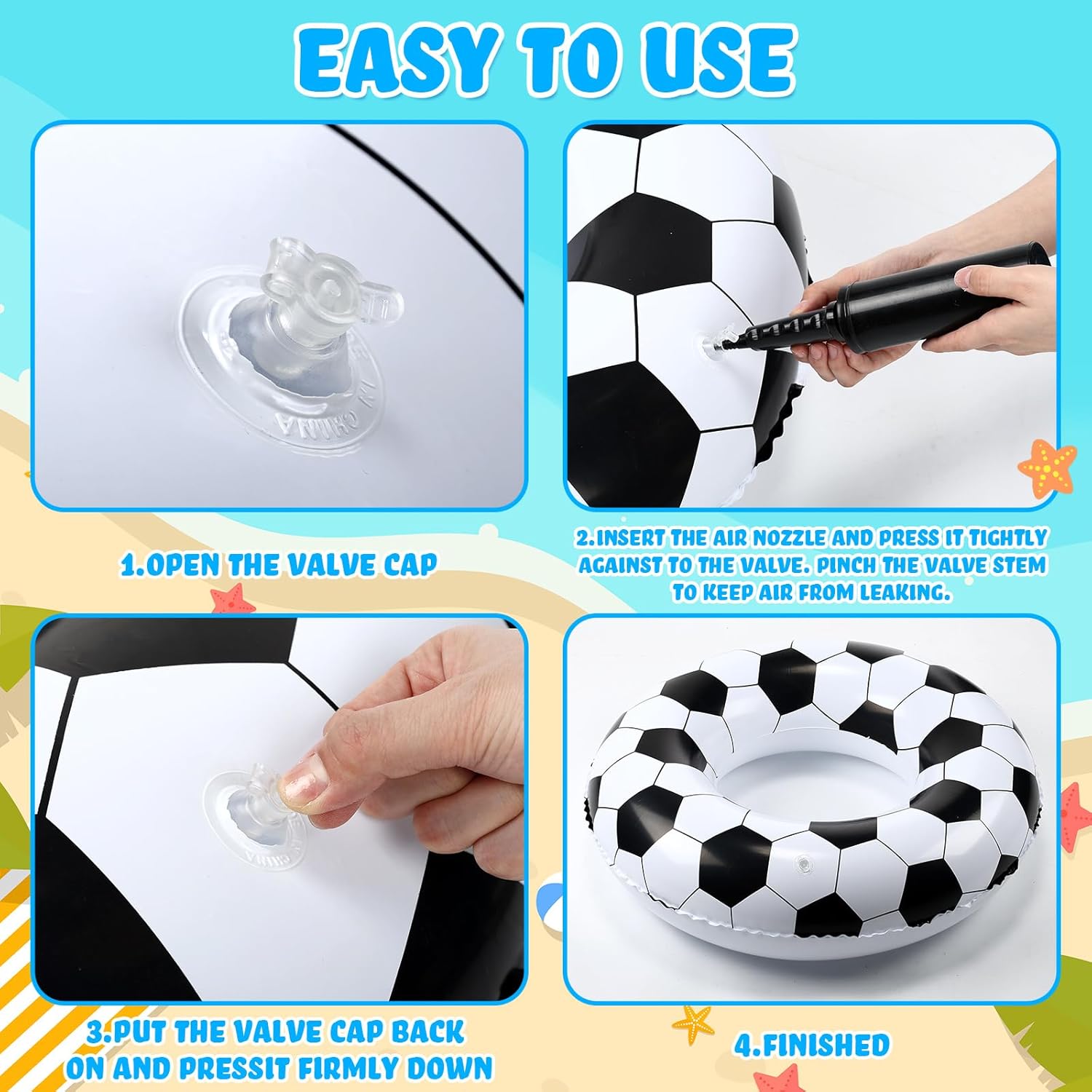 Outus 6 Pcs 30 Inch Soccer Inflatable Pool Ring Floats Ring Sport Inflatable Floats Swimming Pool Tubes for Beach Sports Party Lake Summer