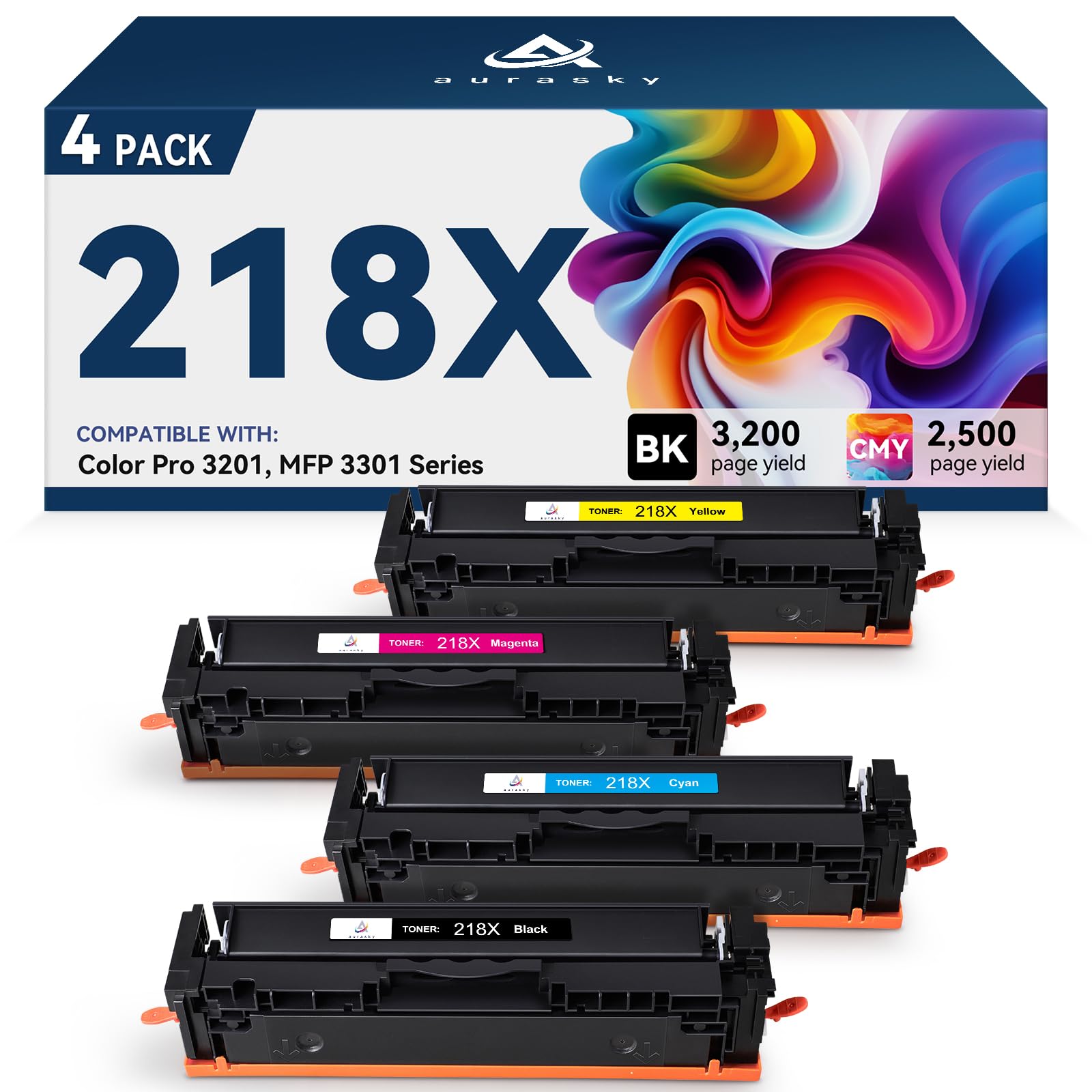 218X High Yield Toner Cartridges (No Chip) Compatible Replacement for W2183X W2182X W2181X W2180X Works with HP Color Pro 3201 Series 3201dw MFP 3301 Series 3301cdw 3301fdw 3301sdw Printer 4-Pack