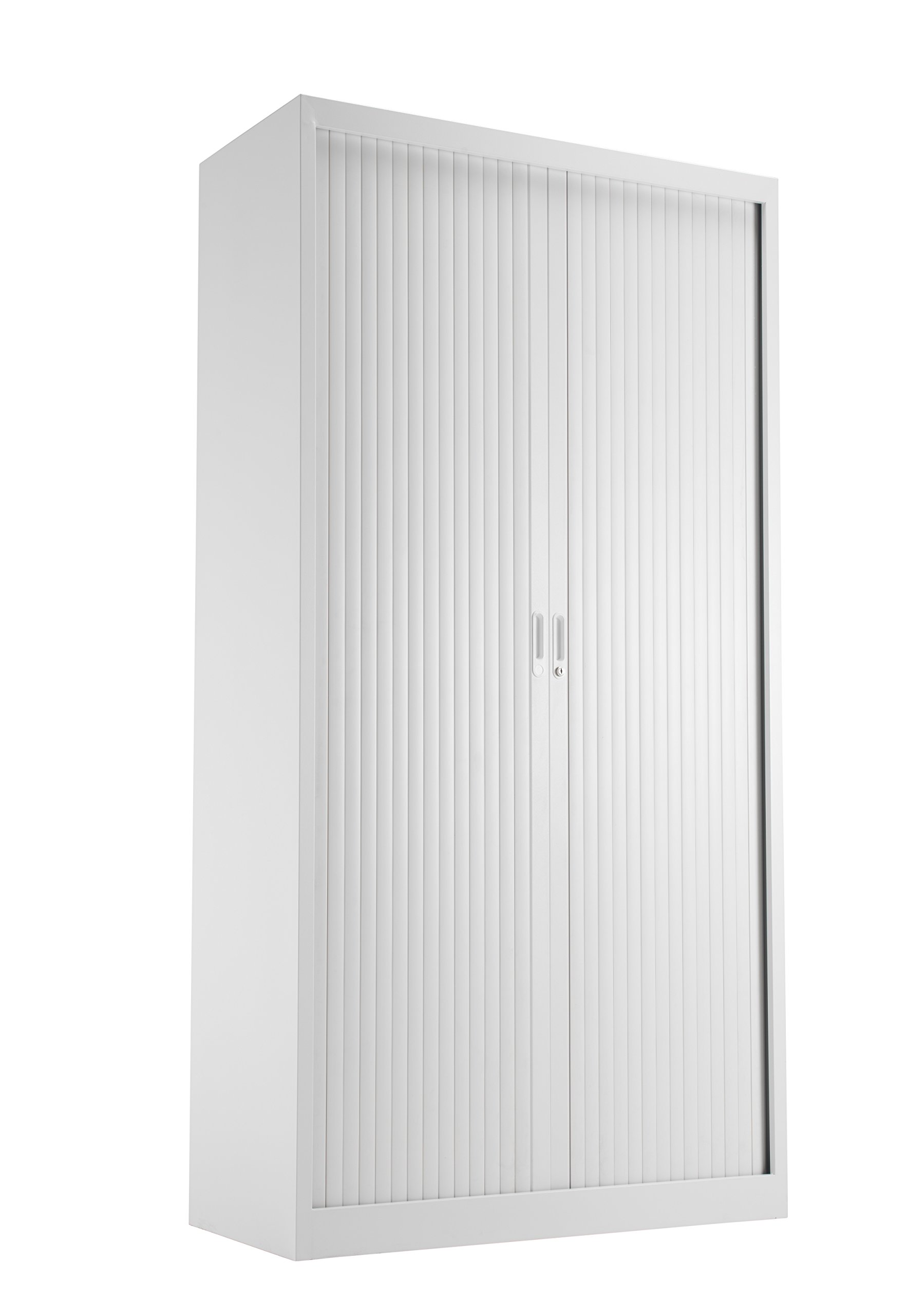 Office Hippo Steel Tambour Cupboard, Fully Lockable Cabinet, Side Opening Metal Storage With 4 Height Adjustable Shelves, Metal Cabinet With 50kg Load Capacity Per Shelf - White