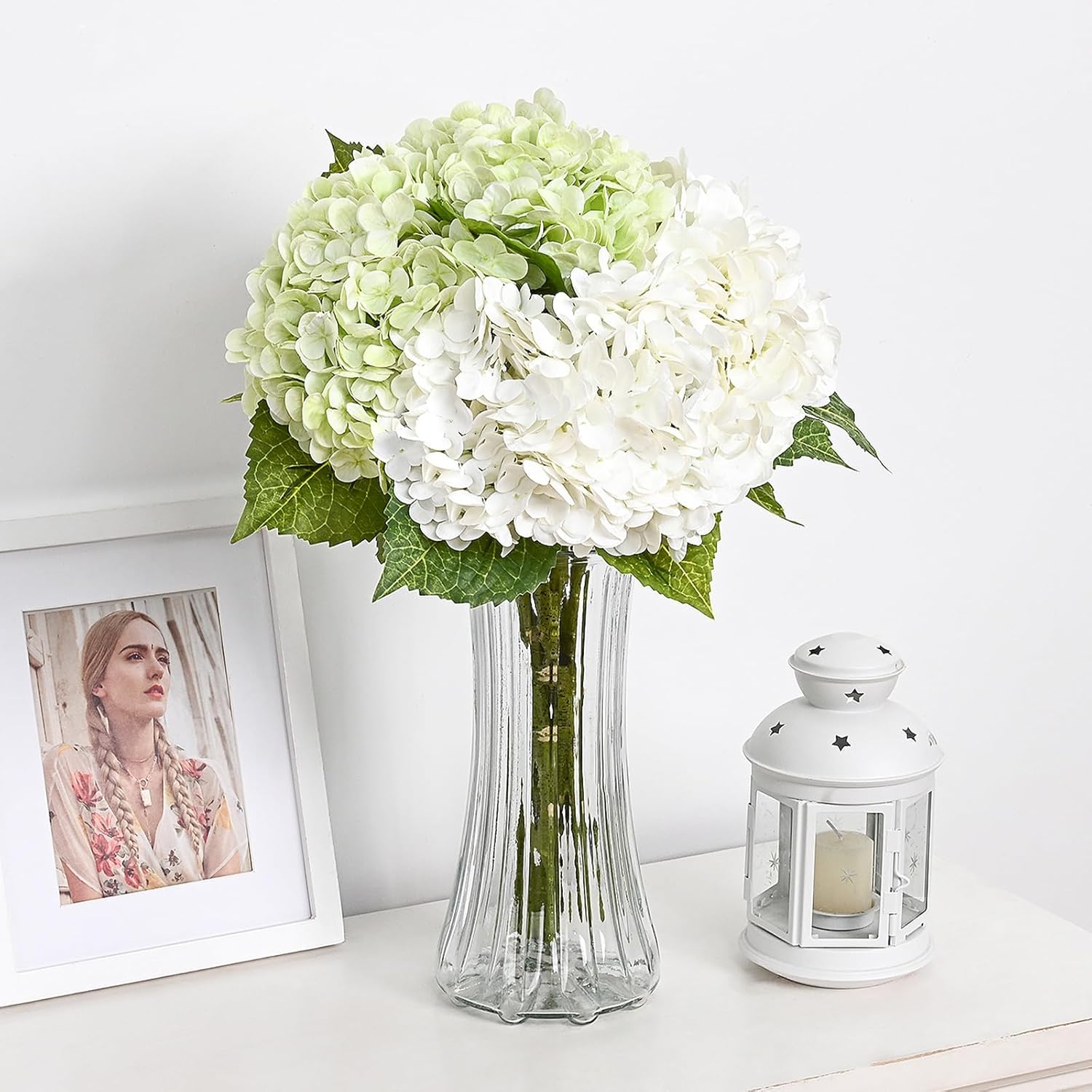 MARTINE MALL 4Pcs 21in Hydrangea Artificial Flowers, Latex Real Touch Hydrangeas Lifelike Large Hydrangea Flowers for Home Decor Party Arrangements Wedding Bouquets Centerpieces (2White&2Light Green) - Image 2