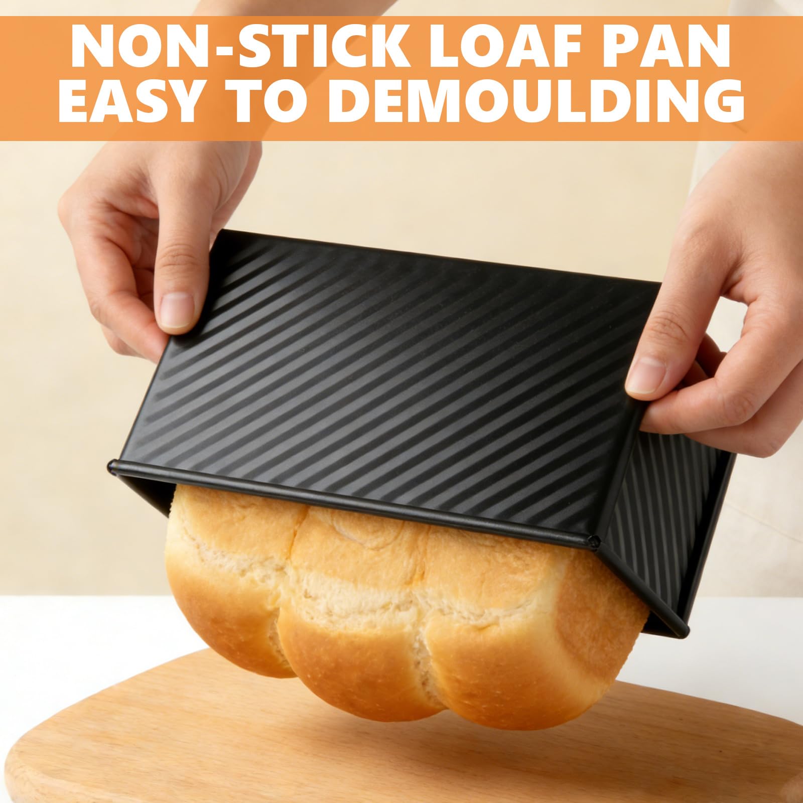 Stampo per il pane con coperchio, 2 pezzi, 1000 g e 450 g, con coperchio in acciaio al carbonio, rivestimento antiaderente, con fori di ventilazione, per toast e pane, colore nero