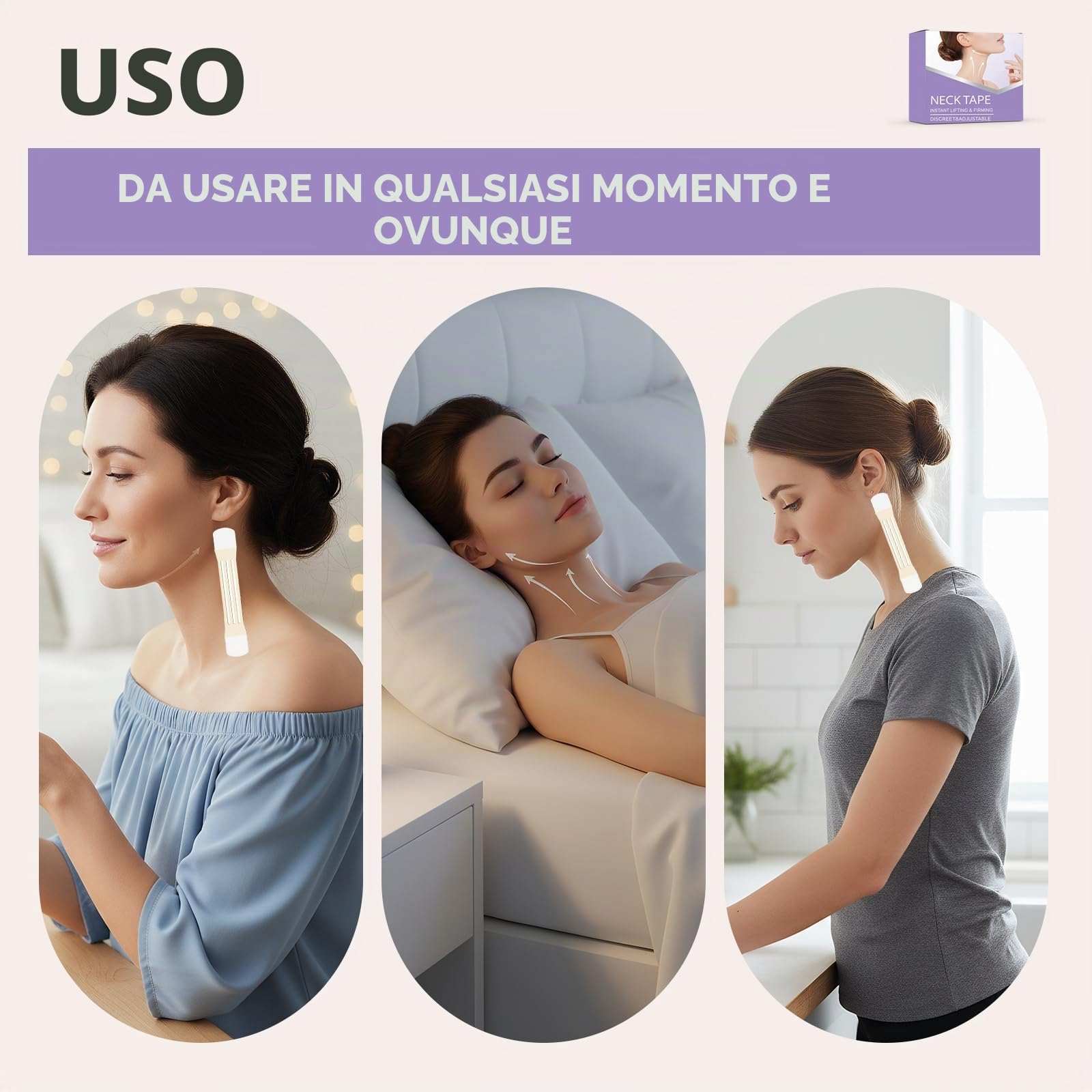 24 patch Adhésif De Lifting du Cou, Autocollant De Levage du Cou, 20 patch Invisibles + 4 Élastiques, accessori di bellezza anti-invecchiamento per Contour V Instantané, Visage, Yeux
