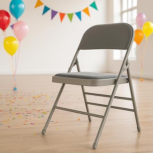 Miniatura 2 de Sillas plegables con cojín acolchado y marco de metal trasero con cuero sintético sillas plegables comerciales para exteriores en casa, boda,