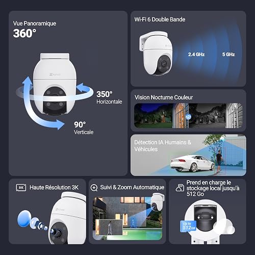 EZVIZ C8c 5MP (2 Pack) Wifi Outdoor Cameras Wired, 360° Pan Tilt, CCTV Camera Support 512GB SD No Monthly Fee, Human/Vehicle Detection, 3K Colour Night Vision, 2.4/5GHz Dual-Band Wi-Fi 6 (C8c 5MP) - 2