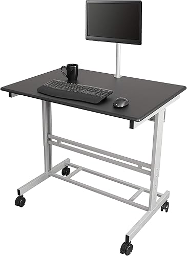 Escritorio de pie con altura ajustable móvil con soporte para monitor Negro 48