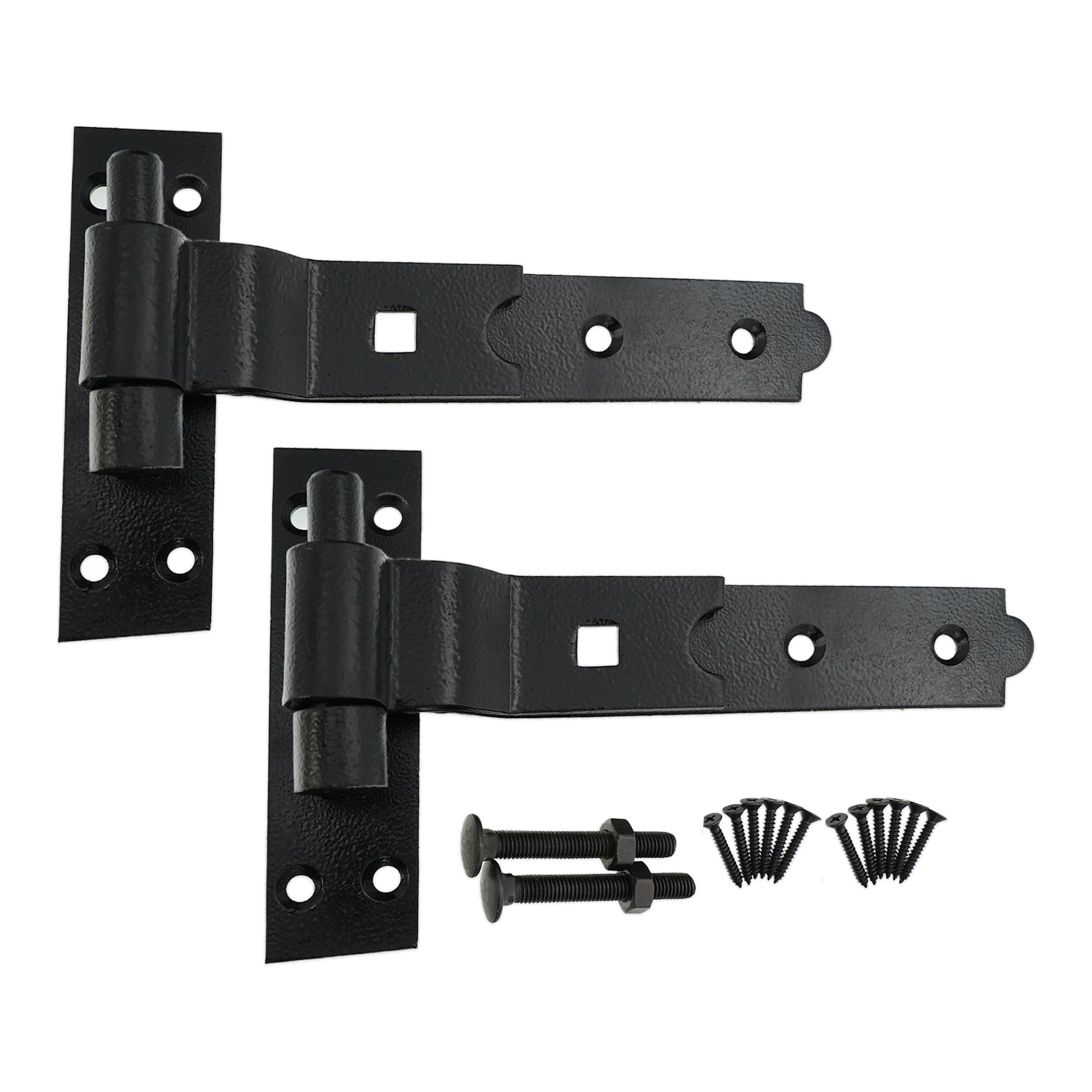 Infinity Decor Cranked or Straight Heavy Duty Hook and Band Iron Gate Hinges Pair in Epoxy Black (2 x 8 CRANKED Hinges)