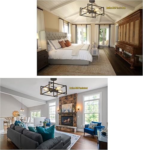 Miniatura 8 de Lámpara de techo de 4 luces negras de montaje empotrado industrial de metal cerca del techo, iluminación de granja para pasillo, dormitorio, cocina,