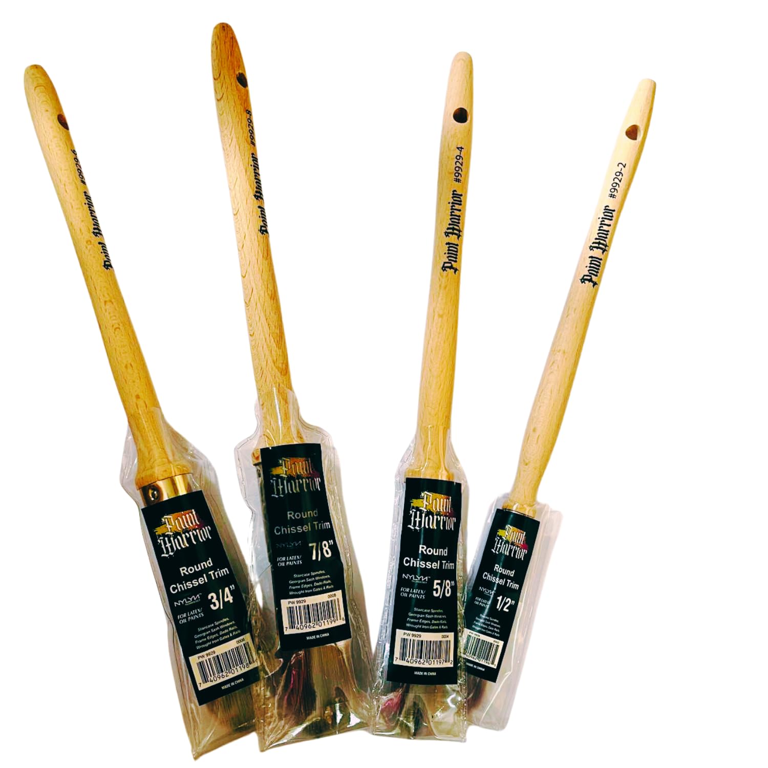 Paint Warrior - Juego Brochas Pintura, 4 Pinceles de Banda de 10 mm, 14 mm, 16 mm y 18 mm