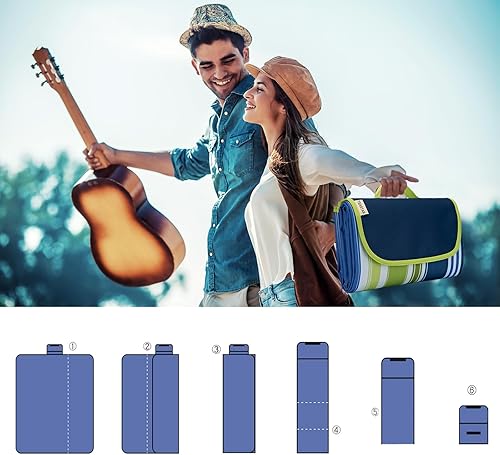 Miniatura 5 de Mantas de pícnic, manta de playa extra grande, impermeable, a prueba de arena, para exteriores, para césped, arena, tapete de picnic, plegable, 80 x