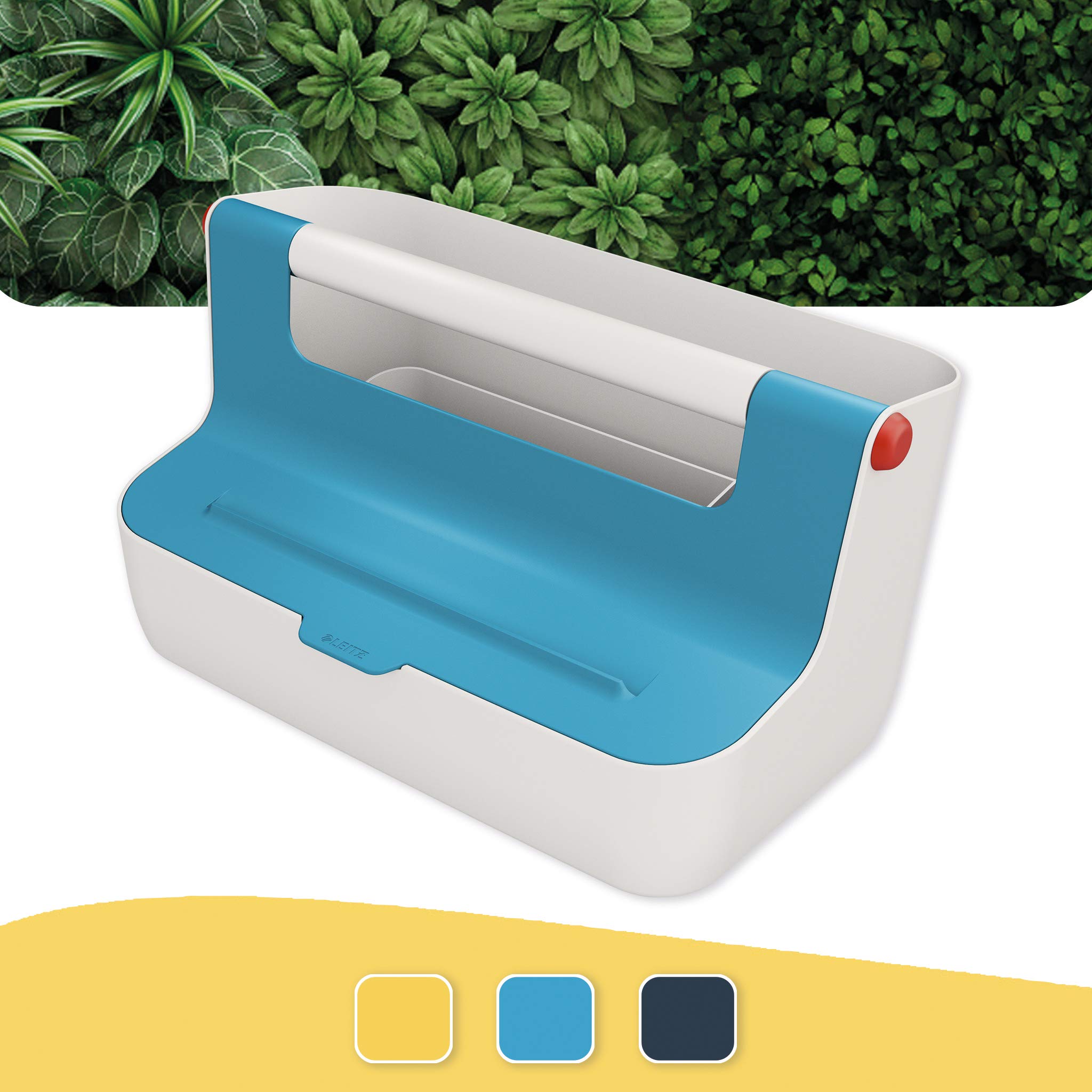 Leitz Cassetta portaoggetti con maniglia, Gamma Cosy, per la Casa, l'Ufficio o l'Hot Desking, con scomparti per l'organizzazione del contenuto, Blu Calmo, 61250061