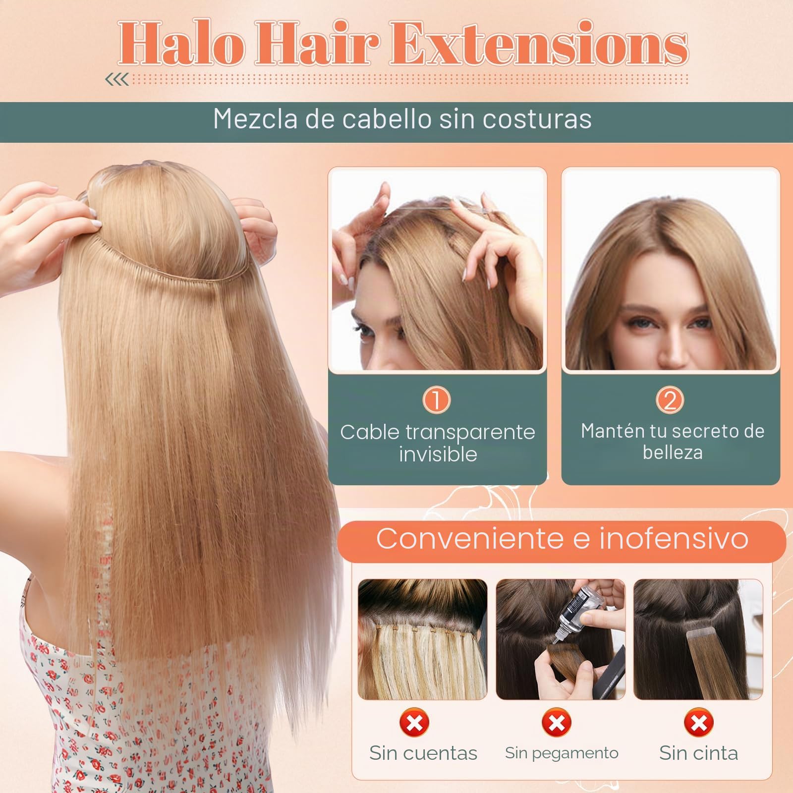 Benehair Extensiones de Alambre de Cabello Humano, 65g Una Sola Pieza Invisibles Extensión, Ajustables de Cabello Humano Extensiones, Halo de Alambre de Cabellera Real, 45CM #4RP27R