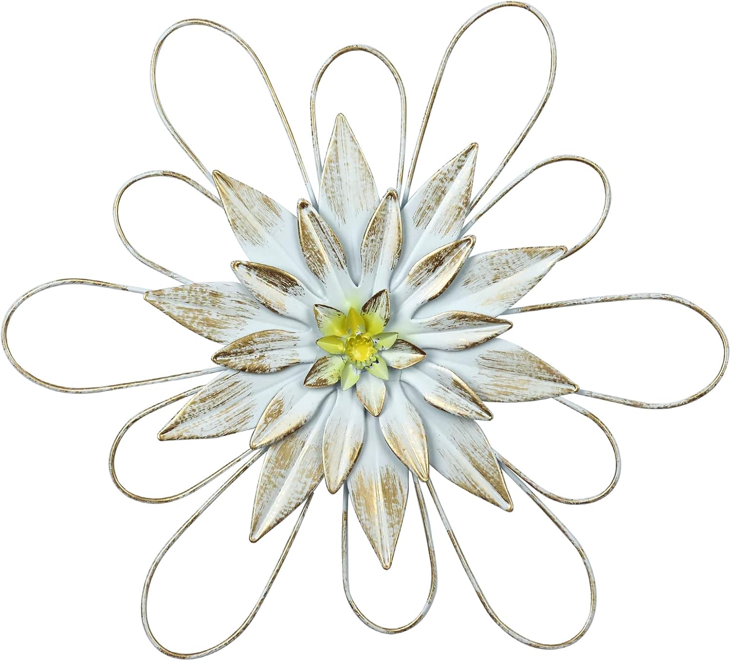 YEAHOME Metal Flower Wall Decor - 11 inch Wall Art Decorations Spring Yard Garden Rustic Home Decor Aesthetic for Bathroom, Bedroom, Living Room, Office, Kitchen, Boho Art, Indoor Outdoor Decorations Patio Garden Decor(WHITE 2)