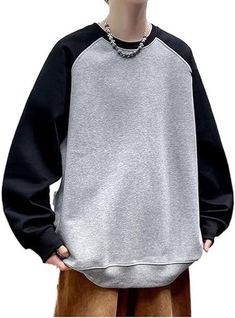 Mens Raglan Sleeve Crew Neck Sweatshirt, Spring Autumn Daily Casual Pullover Top