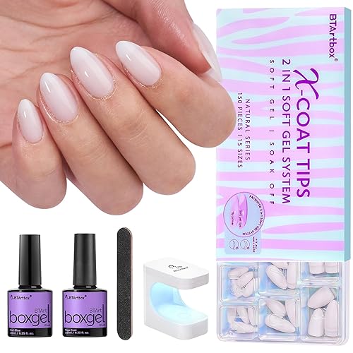 btartboxnails Puntas de uñas de gel cuadradas largas Puntas de uñas de gel suave precoloreadas, color blanco lechoso a presión, imprimación de