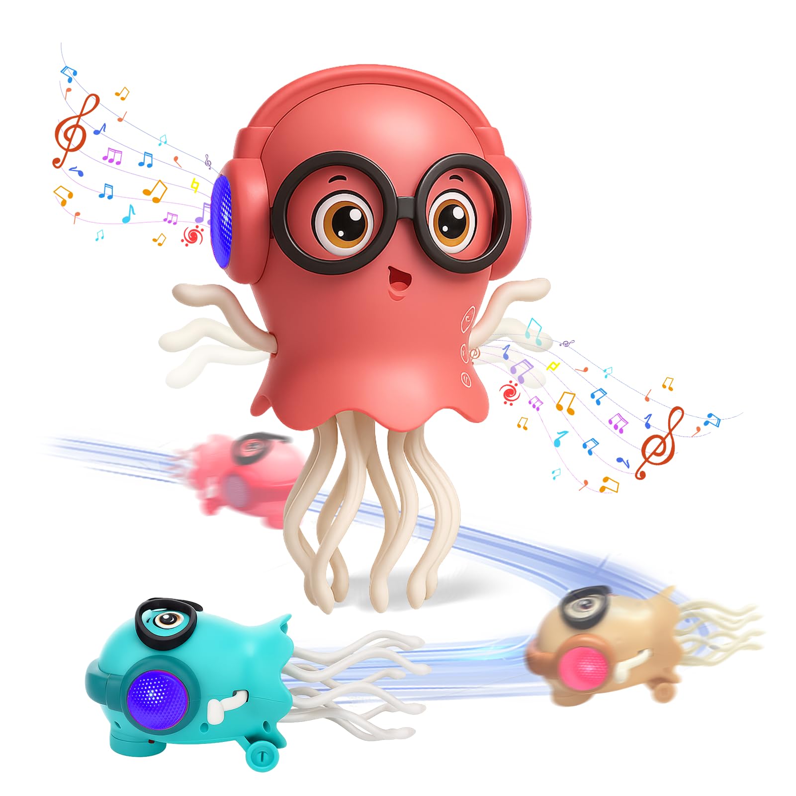 Vodolo Magic Electric Dancing Jellyfish Toy with Led Light and Music,Playful Automatic Steer Crawling Dancing Jellyfish with Smart Tentacle Explorer,Dancing Octopus Toy Tummy Time Baby Toys,Pink-image-2