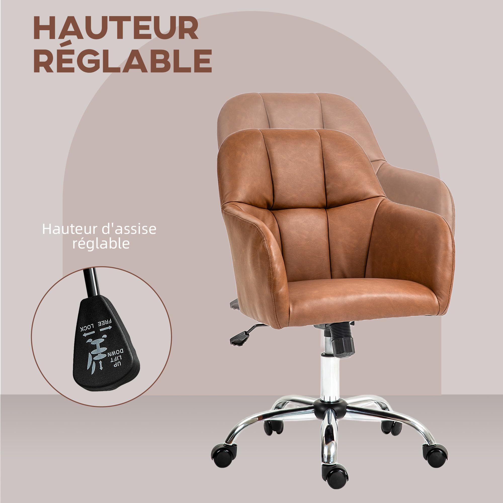 HOMCOM Stoel met Sta-op functie, Verstelbare Relaxstoel, Stoel met Bekerhouder, TV-stoel met Opbergzak, Afstandsbediening, Kunstleer Metaal, Koffiebruin