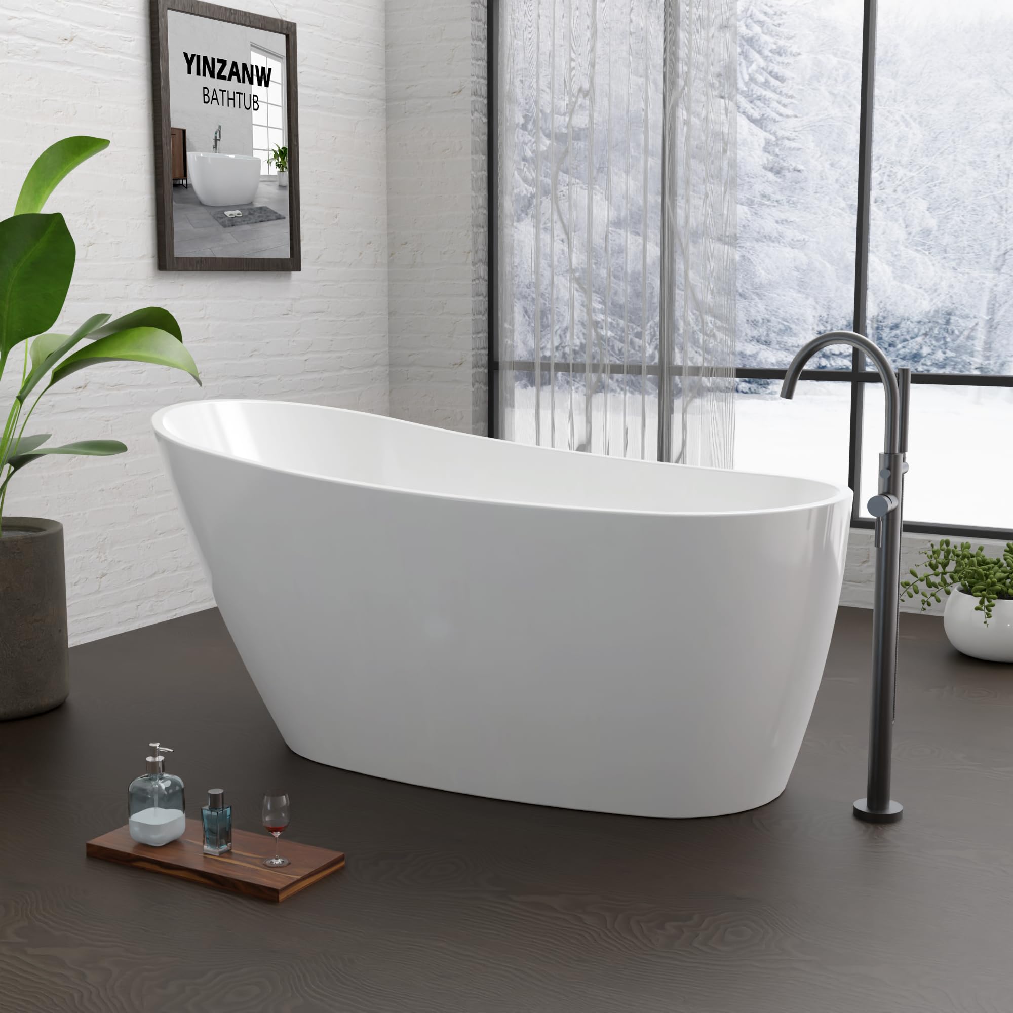 59" Acrylic Free Standing Tub, Stand Alone Tub, Freestanding Bathtub, Soaking Bathtub, cUPC Certified, CM(Glossy White)