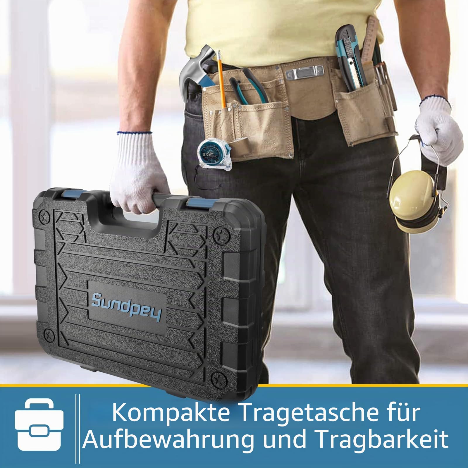 Sundpey Werkzeugkoffer Gefüllt 148tlg - Haushalts-Werkzeugkasten mit Ratschenschraubendreher, Sechskantschlüssel, Zangen & Spannungsprüfer für Männer und Frauen Blu