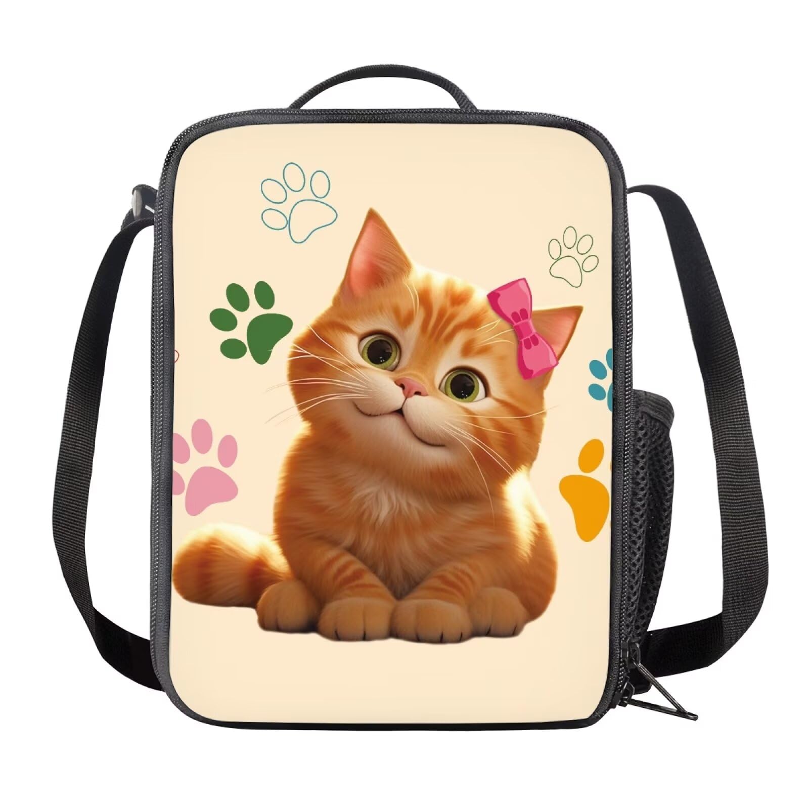 Amzbeauty Cute Cat Print School Lunch Box for Elementary Middle School Student Cat Lunch Tote for Teens Girls Cat Lunch Bag