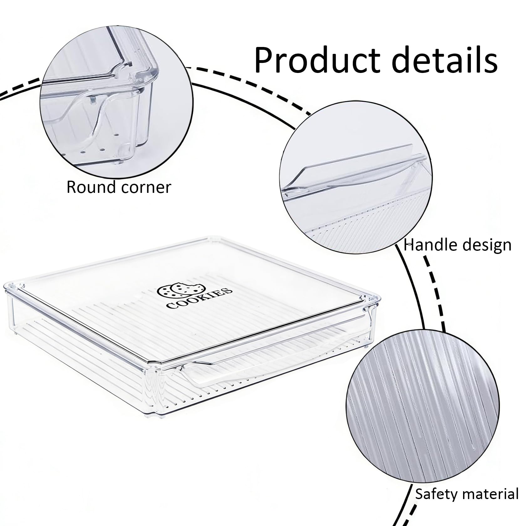 Cajas de galletas – 2 juntas cuadradas grandes – Recipiente apilable para aperitivos, para guardar y organizar galletas horneadas, verduras, dulces, transparentes, 30 x 30 x 5 cm